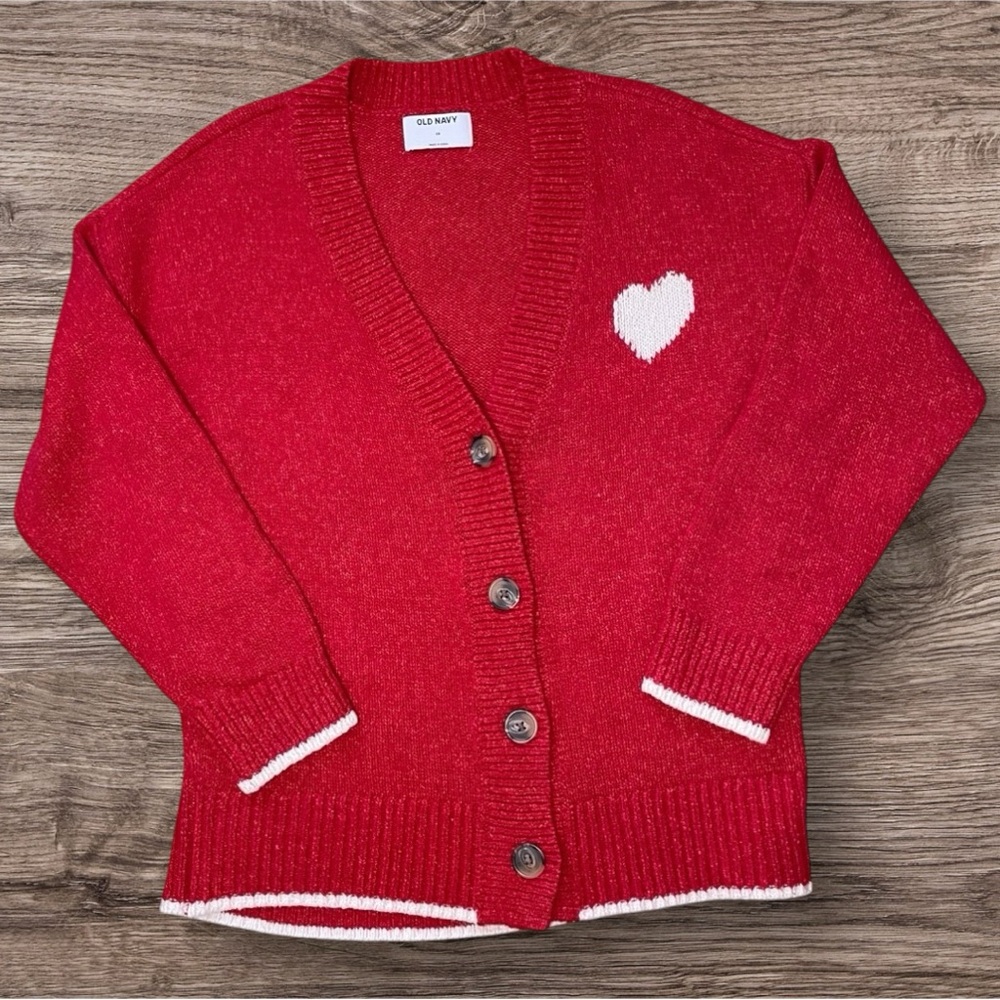 Valentine’s Day Red Sweater Cardigan White Heart